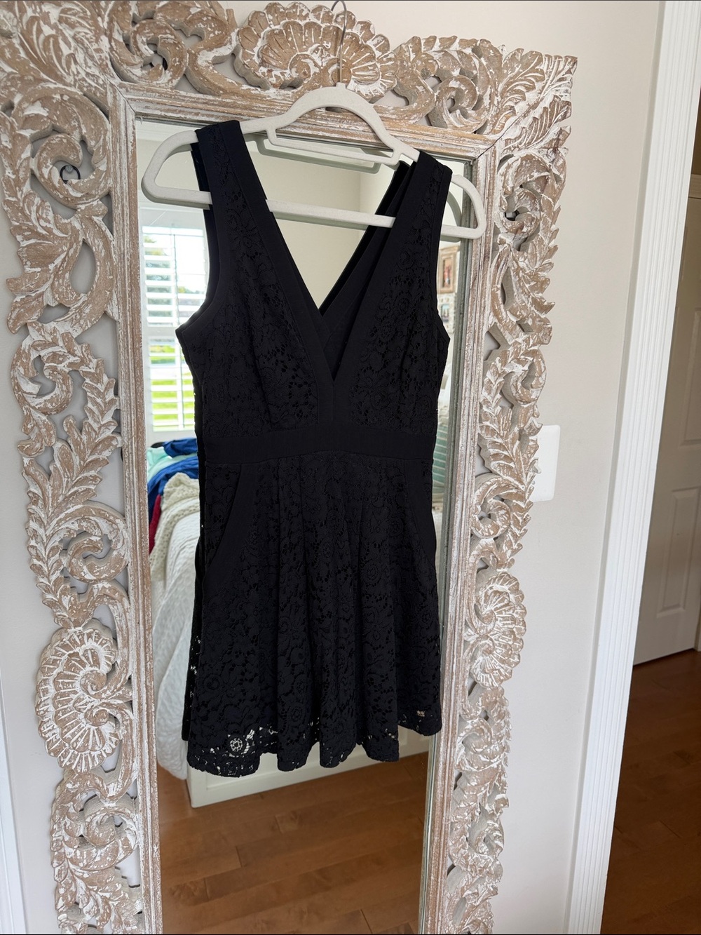 Free People Black Lace Mini Dress with V-Neck Detail